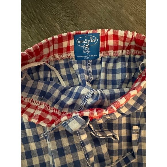 Mudpie baby red blue and white checkered pants - Picture 3 of 3